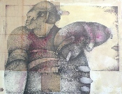 Phénomène de foire - acrylique et crayon sur papier marouflé sur bois - 130 x 97 cm